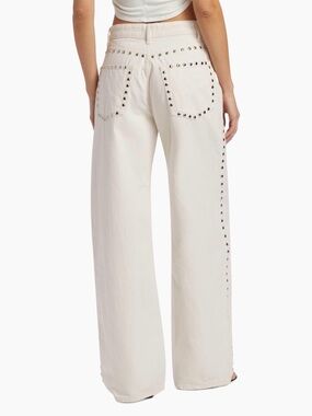 White Stud-Trim Wide Leg Jeans - Women's